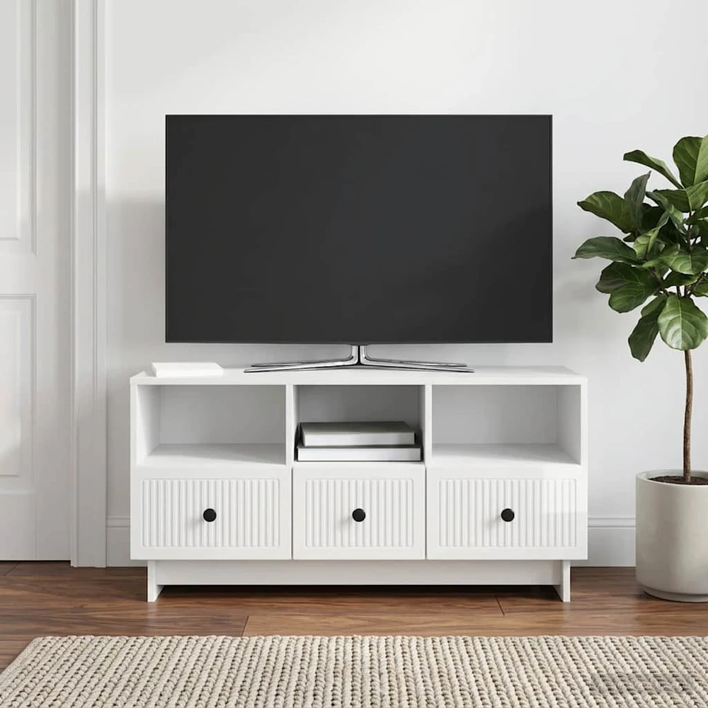 TV staliukas Televizoriaus spintelė Itin blizgi balta 102 x 34,5 x 50 cm