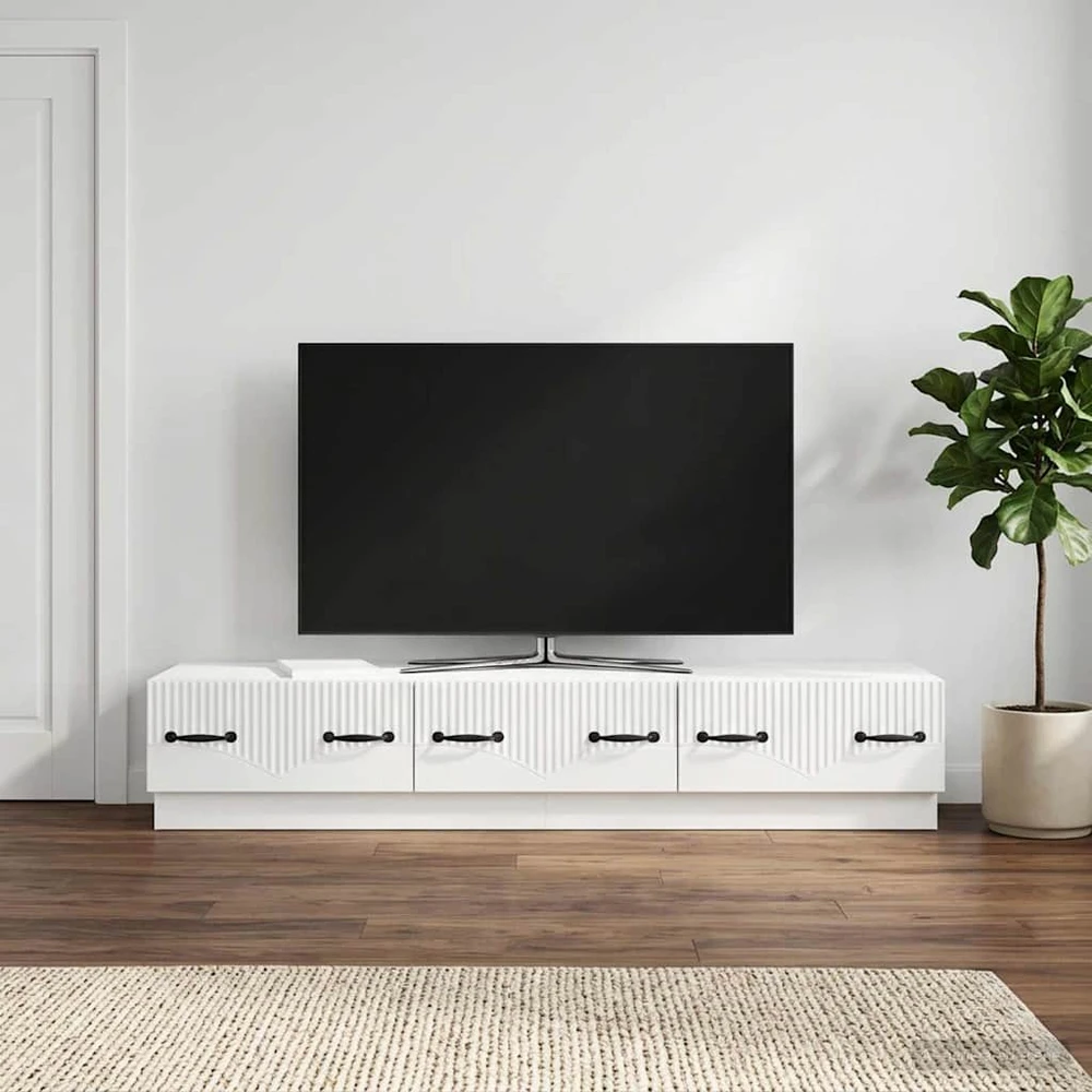 TV staliukas Televizoriaus spintelė Itin blizgi balta 147 x 34,5 x 27 cm
