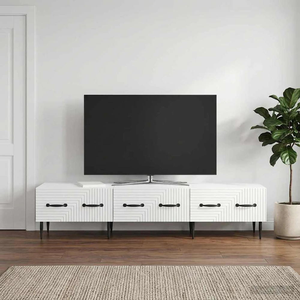 TV staliukas Televizoriaus spintelė Itin blizgi balta 147 x 34,5 x 30 cm