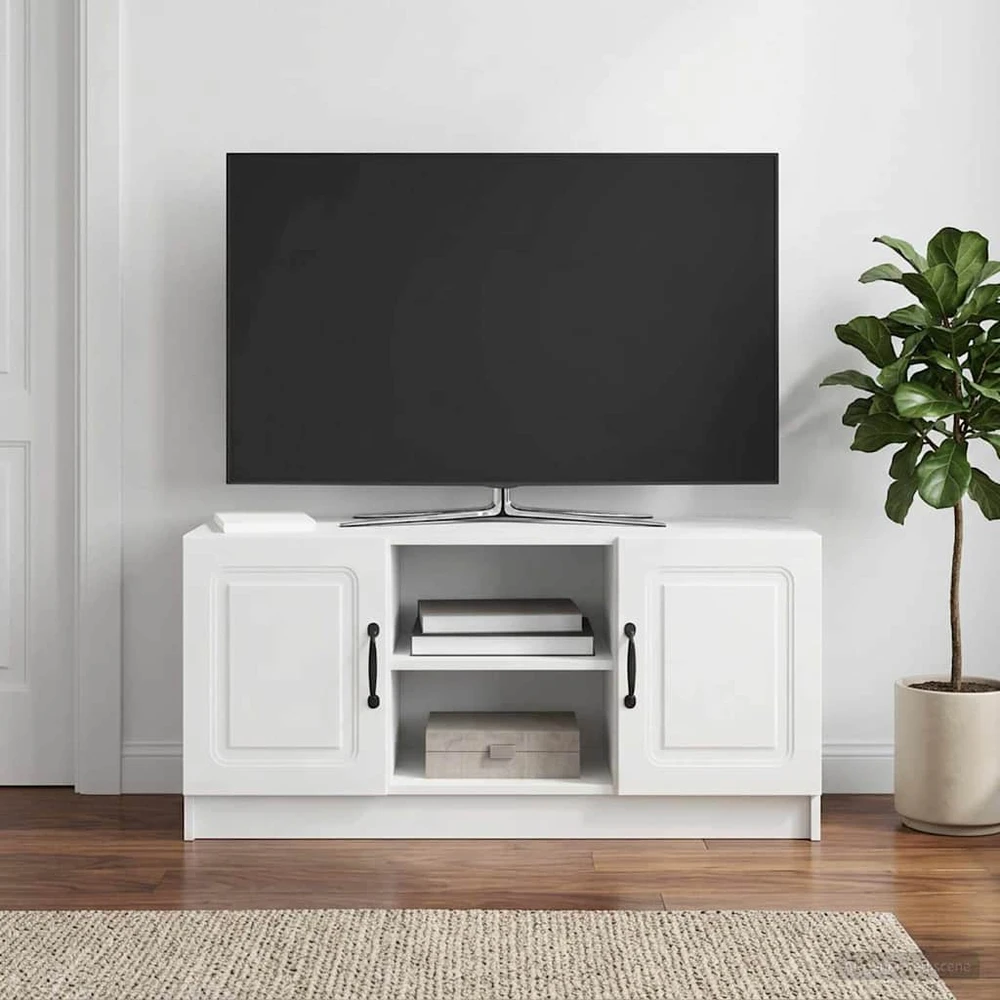 TV staliukas Televizoriaus spintelė Itin blizgi balta 102 x 34,5 x 47 cm