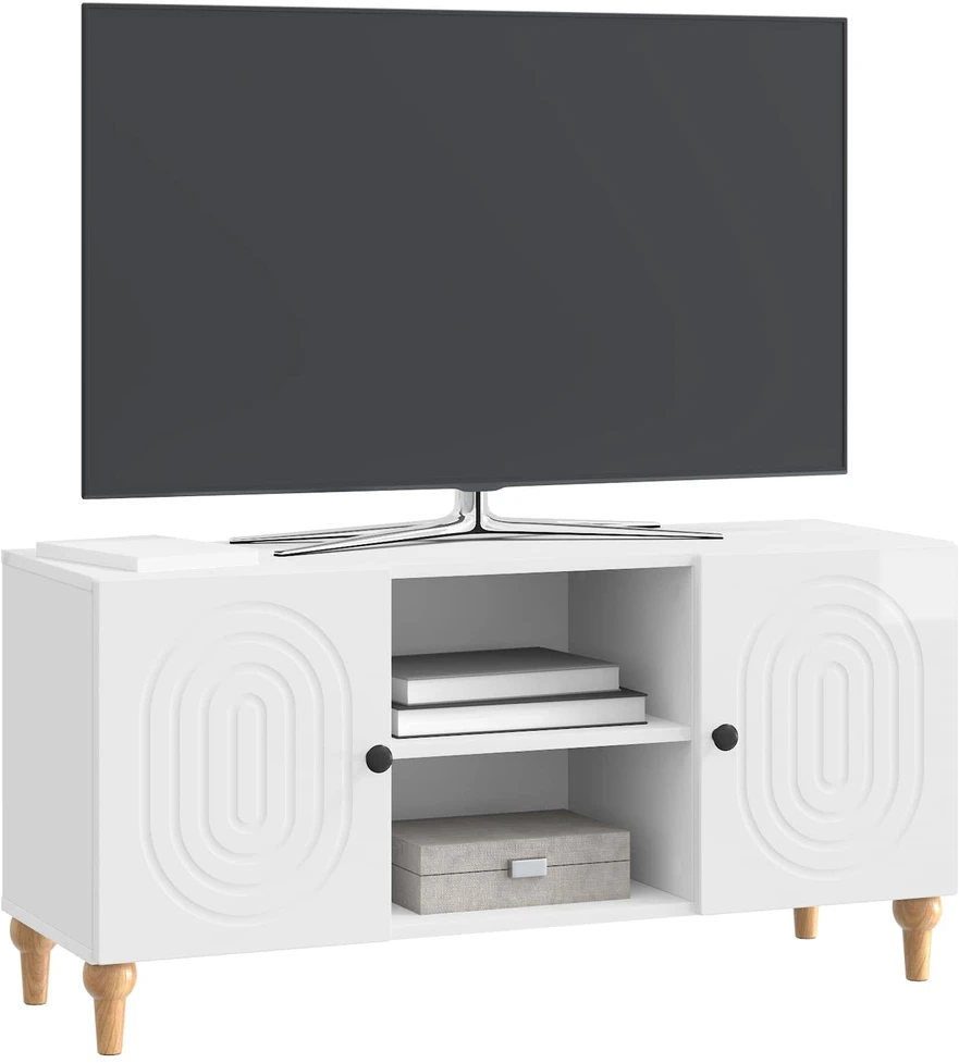 TV staliukas Televizoriaus spintelė Itin blizgi balta 102 x 34,5 x 50 cm