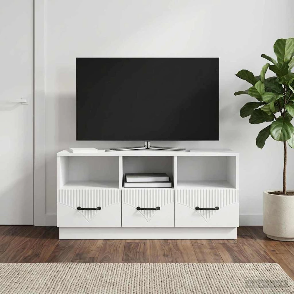 TV staliukas Televizoriaus spintelė Itin blizgi balta 102 x 34,5 x 47 cm