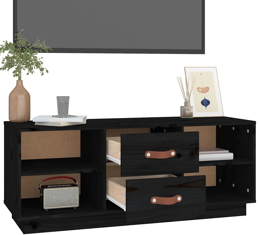 TV staliukas Televizoriaus spintelė, juoda, 100x34x40cm, pušies masyvas