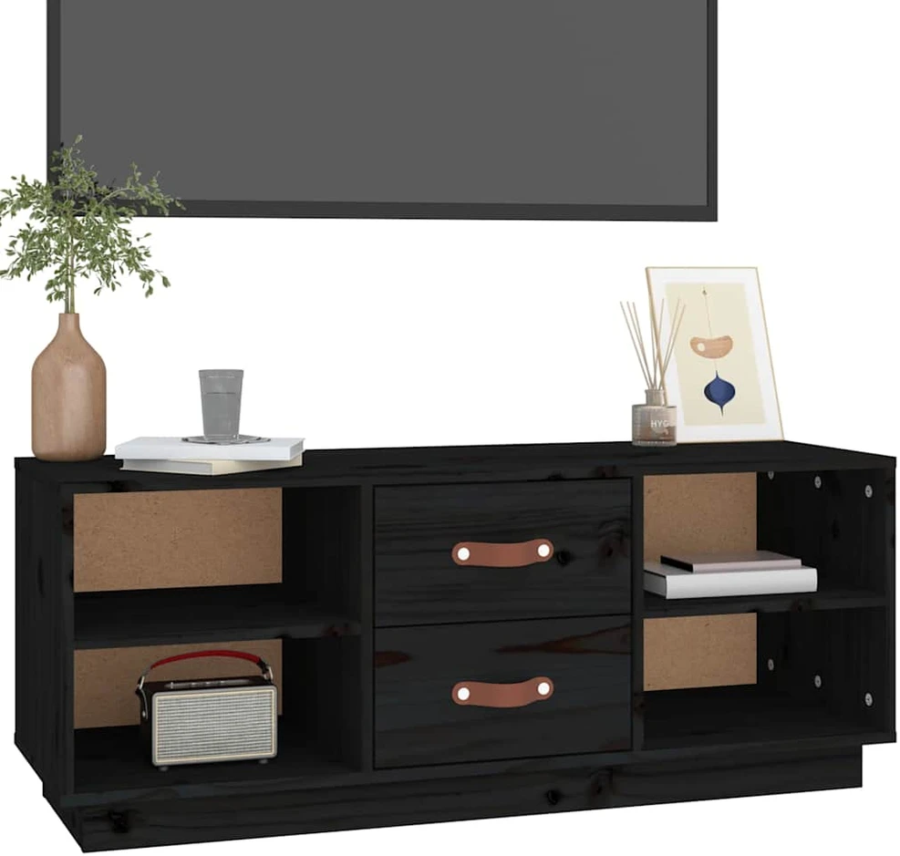 TV staliukas Televizoriaus spintelė, juoda, 100x34x40cm, pušies masyvas