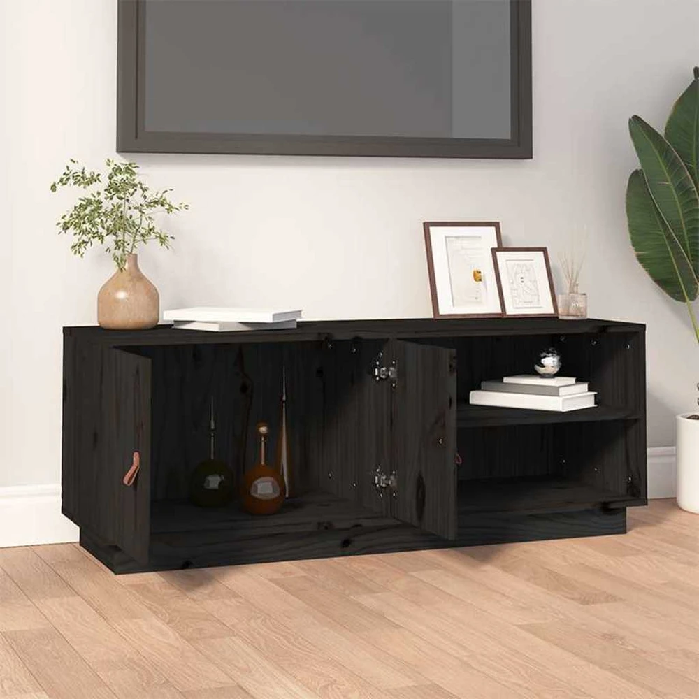TV staliukas Televizoriaus spintelė, juoda, 105x34x40cm, pušies masyvas