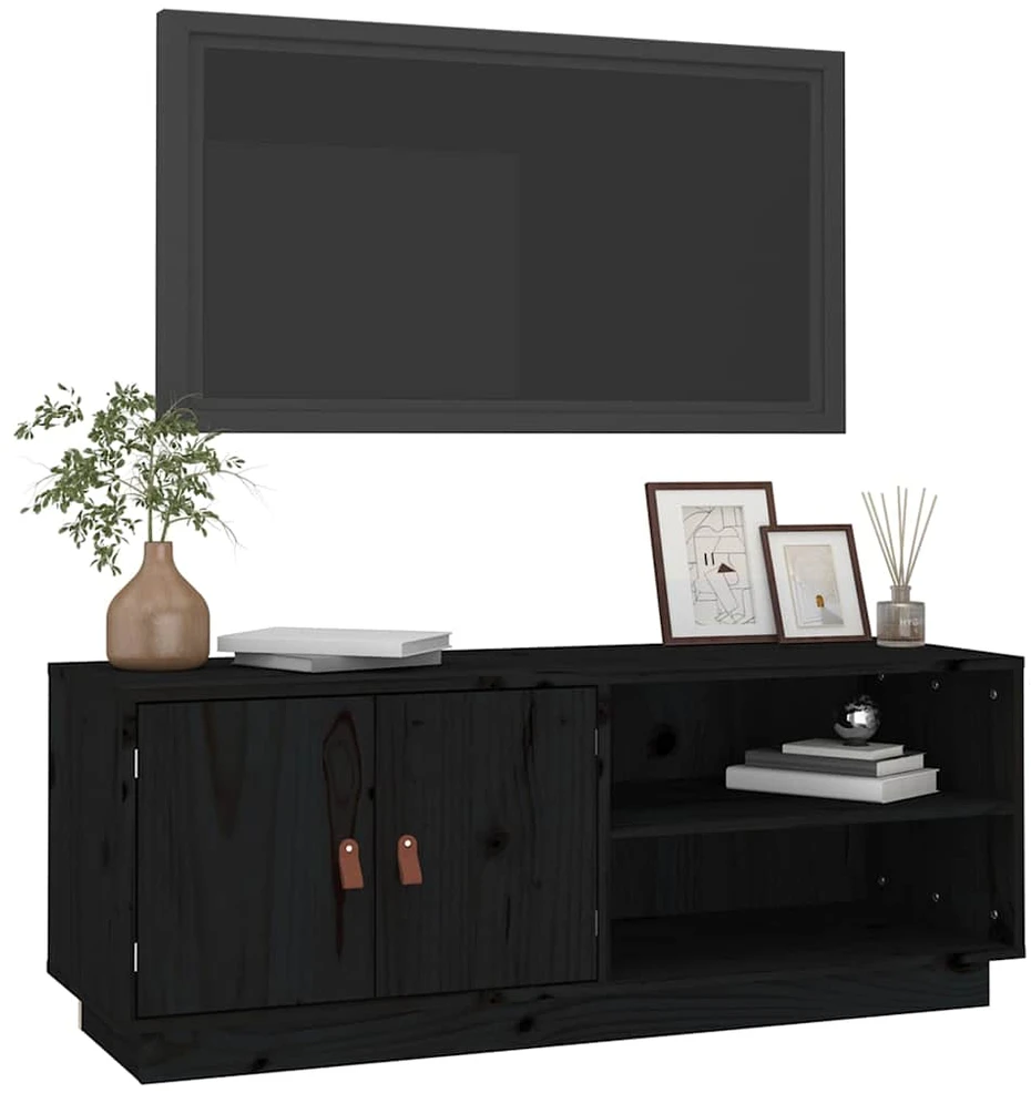 TV staliukas Televizoriaus spintelė, juoda, 105x34x40cm, pušies masyvas