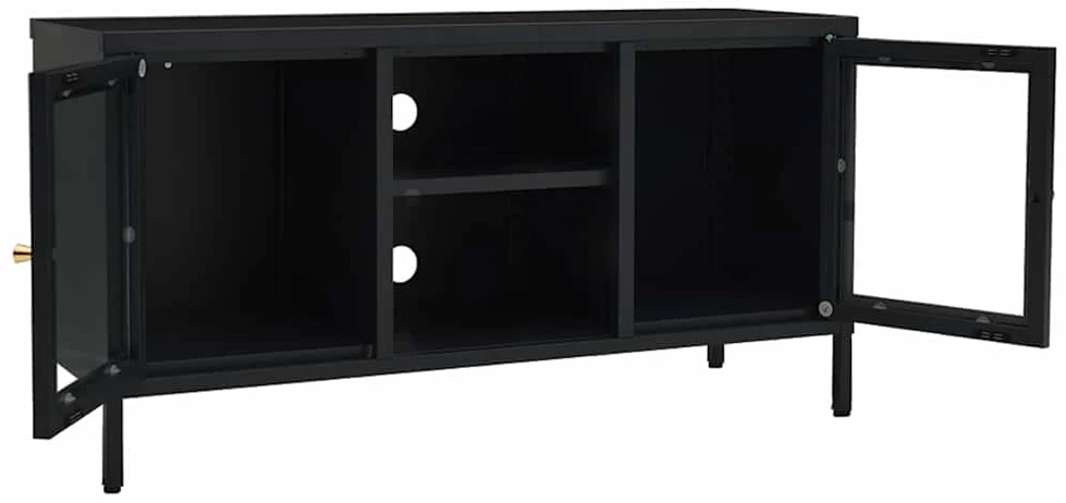 TV staliukas Televizoriaus spintelė, juoda, 105x35x52cm, plienas ir stiklas