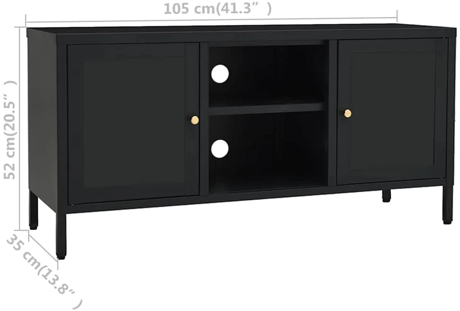 TV staliukas Televizoriaus spintelė, juoda, 105x35x52cm, plienas ir stiklas
