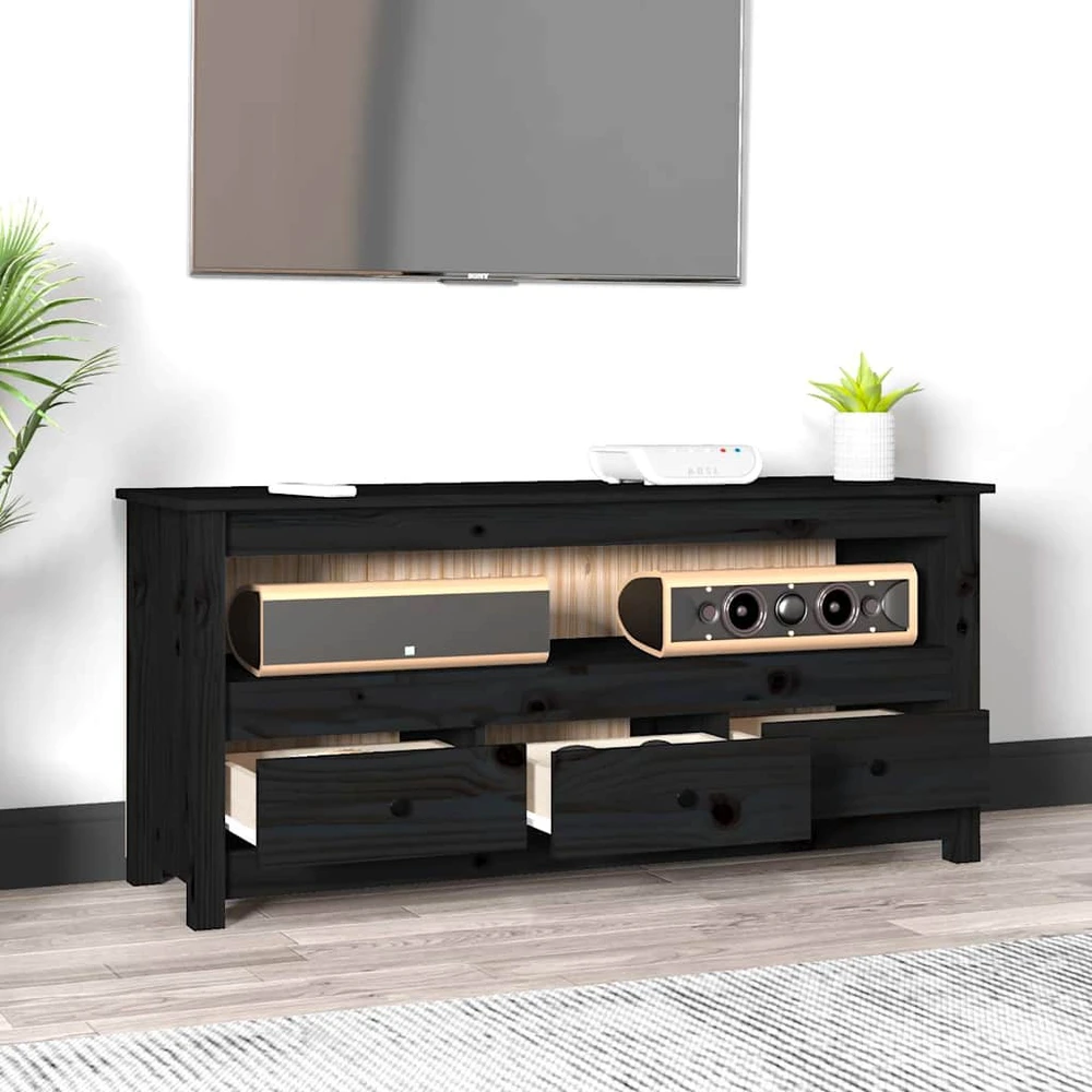TV staliukas Televizoriaus spintelė, juoda, 114x35x52cm, pušies masyvas