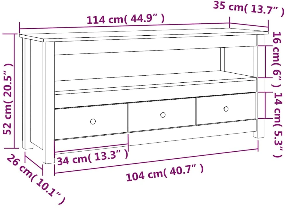 TV staliukas Televizoriaus spintelė, juoda, 114x35x52cm, pušies masyvas