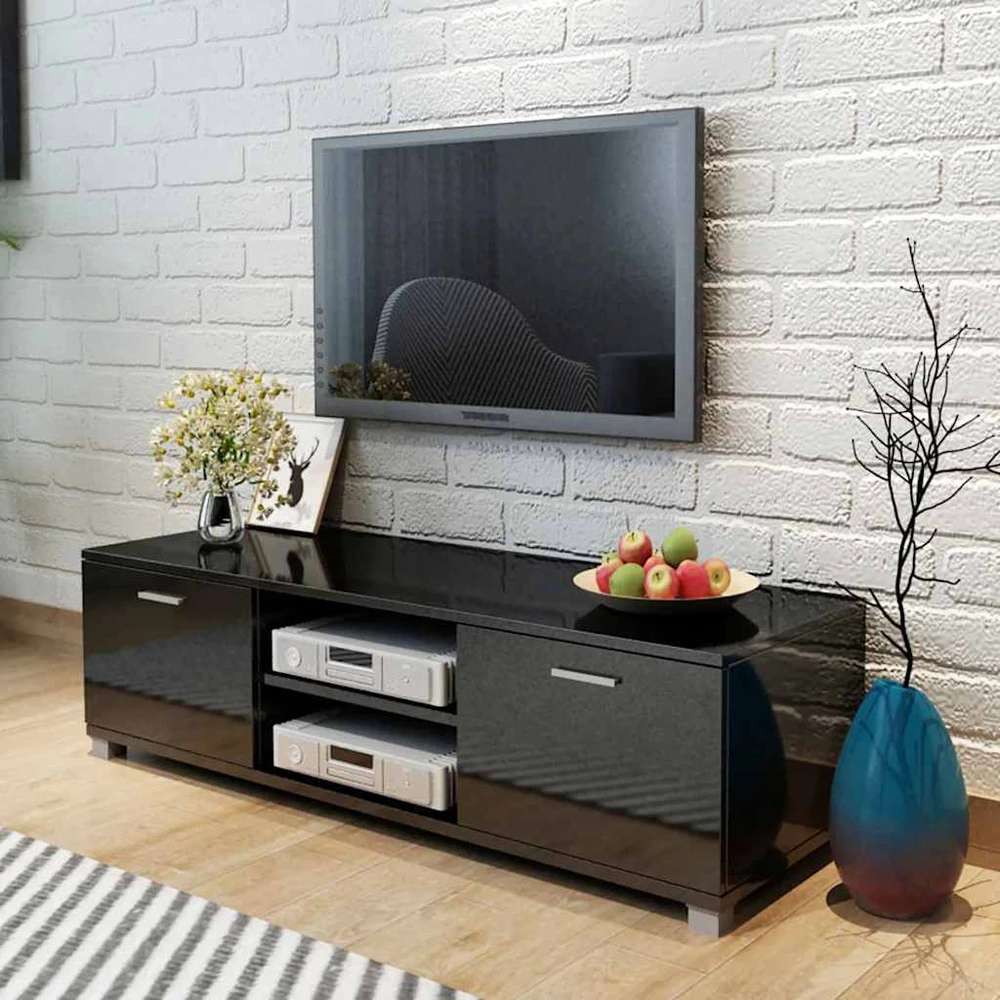 TV staliukas Televizoriaus spintelė, juoda, 140x40,5x35cm, labai blizgi