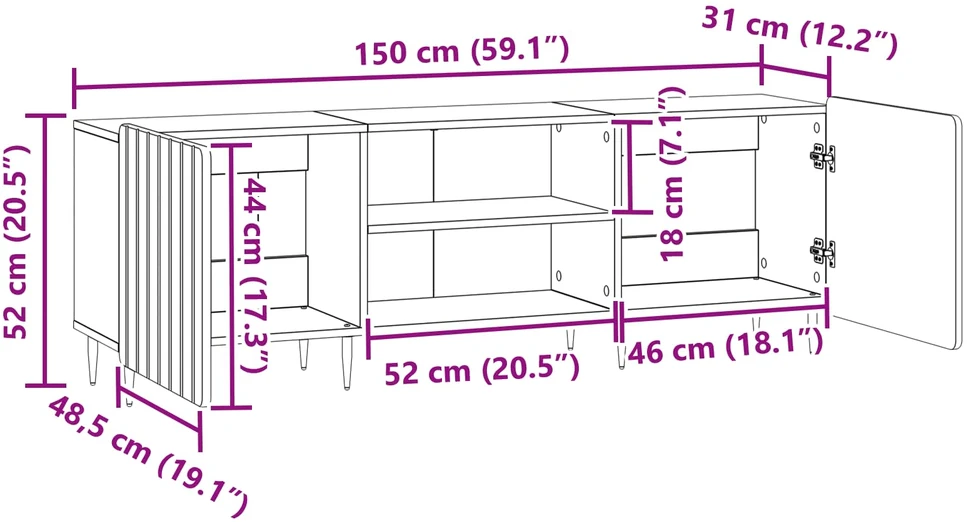 TV staliukas Televizoriaus spintelė Juoda 150 x 31 x 52 cm Apdirbta mediena