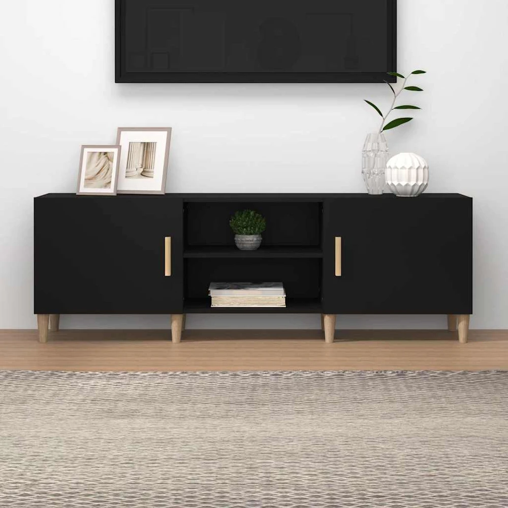 TV staliukas Televizoriaus spintelė, juoda, 150x30x50cm, apdirbta mediena