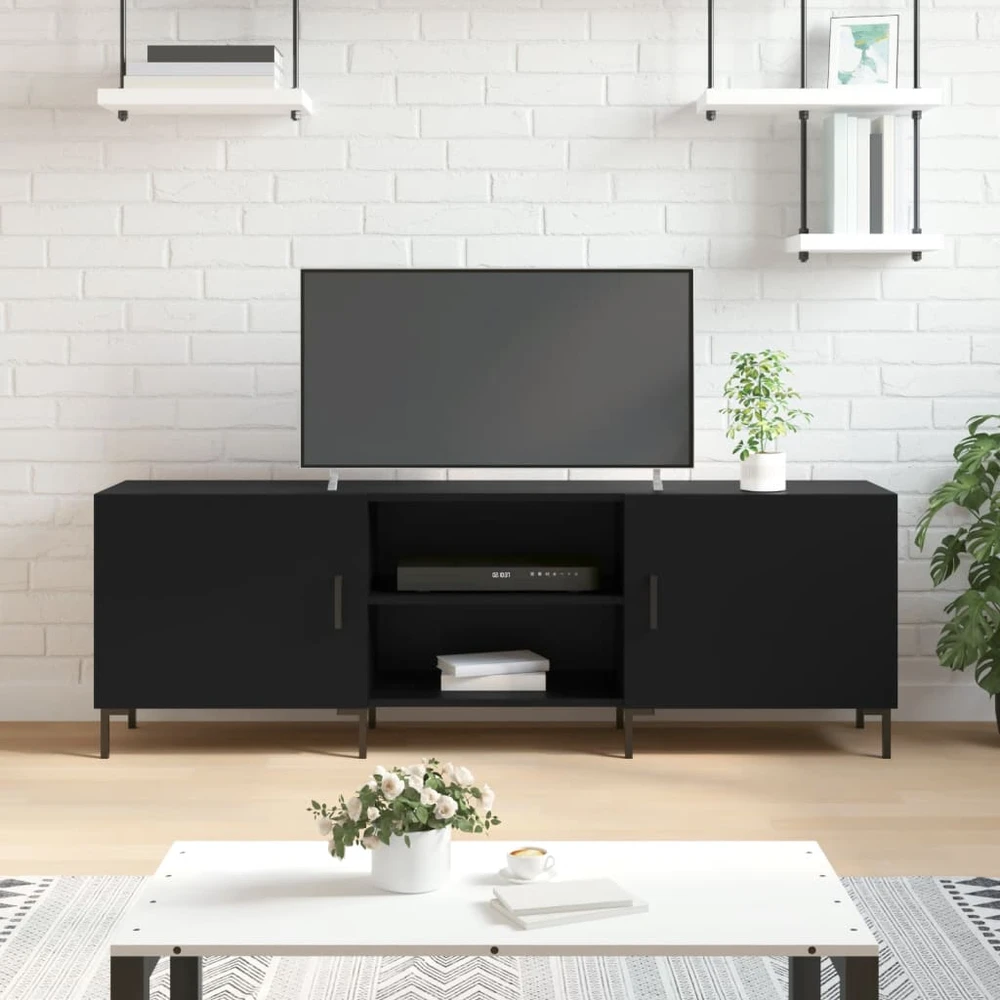 TV staliukas Televizoriaus spintelė, juoda, 150x30x50cm, apdirbta mediena