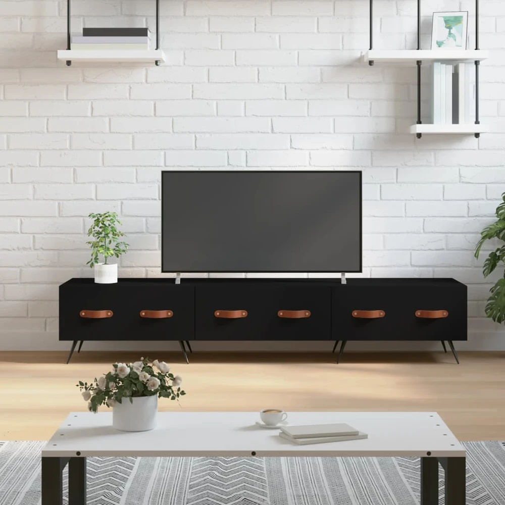 TV staliukas Televizoriaus spintelė, juoda, 150x36x30cm, apdirbta mediena