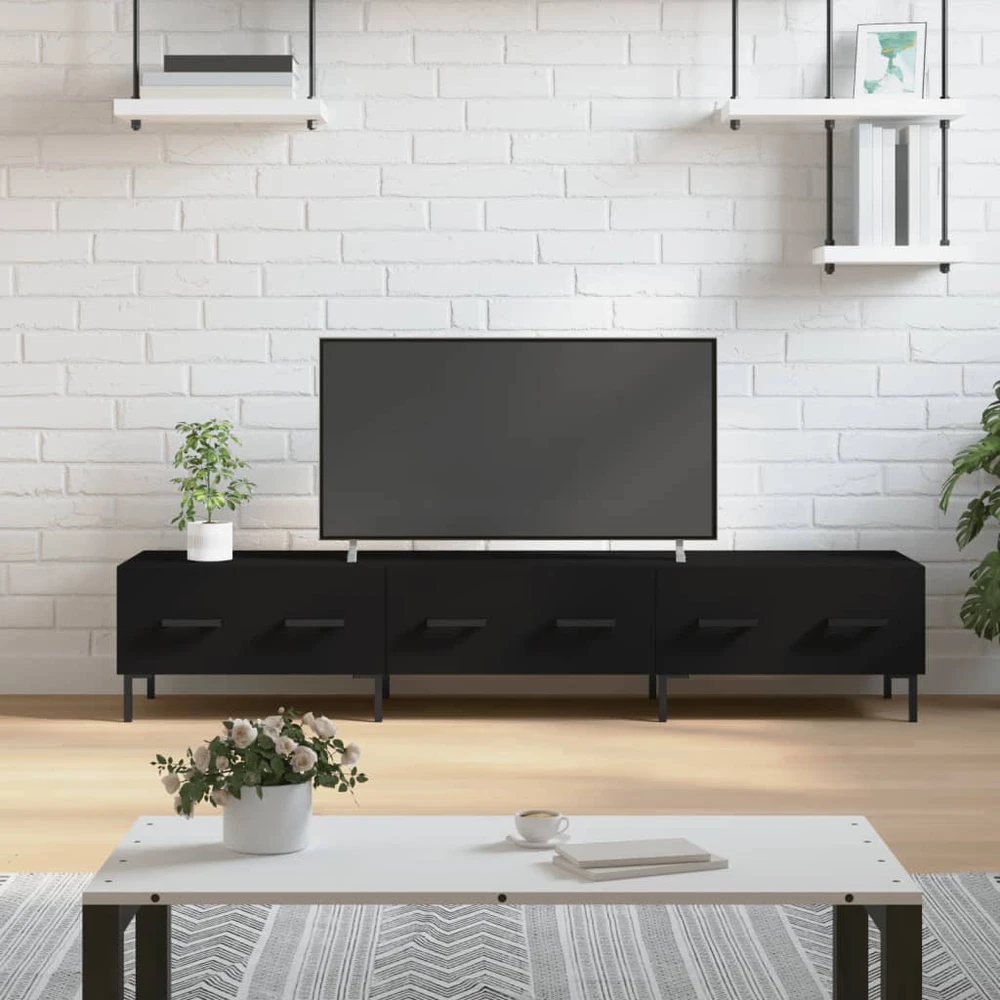 TV staliukas Televizoriaus spintelė, juoda, 150x36x30cm, apdirbta mediena
