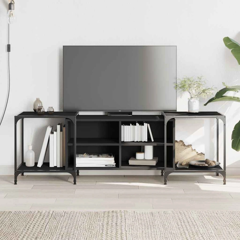 TV staliukas Televizoriaus spintelė, juoda, 153x37x50cm, apdirbta mediena