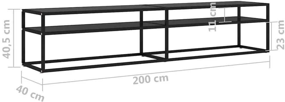 TV staliukas Televizoriaus spintelė, juoda, 200x40x40,5cm, grūdintas stiklas