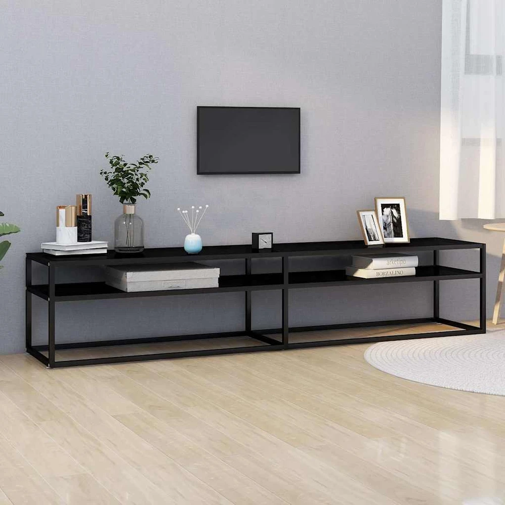 TV staliukas Televizoriaus spintelė, juoda, 200x40x40,5cm, grūdintas stiklas