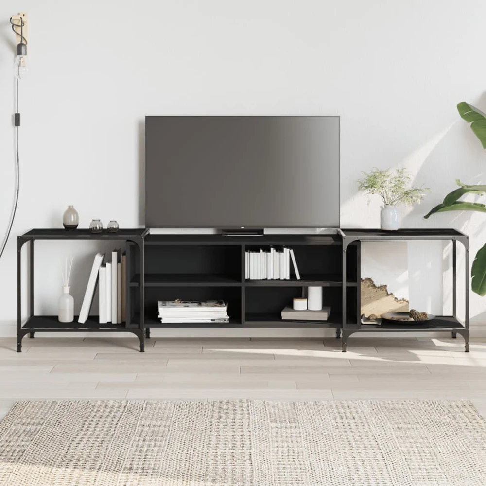 TV staliukas Televizoriaus spintelė, juoda, 203x37x50cm, apdirbta mediena