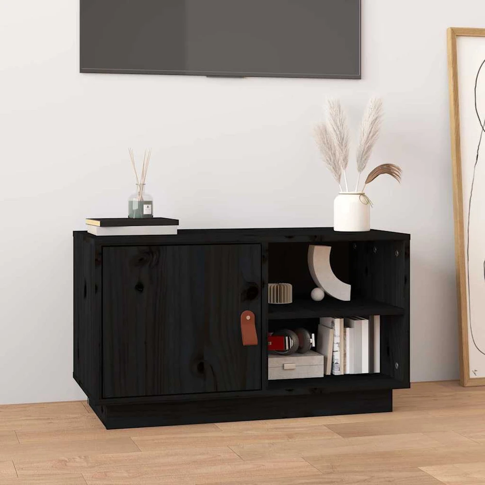 TV staliukas Televizoriaus spintelė, juoda, 70x34x40cm, pušies masyvas