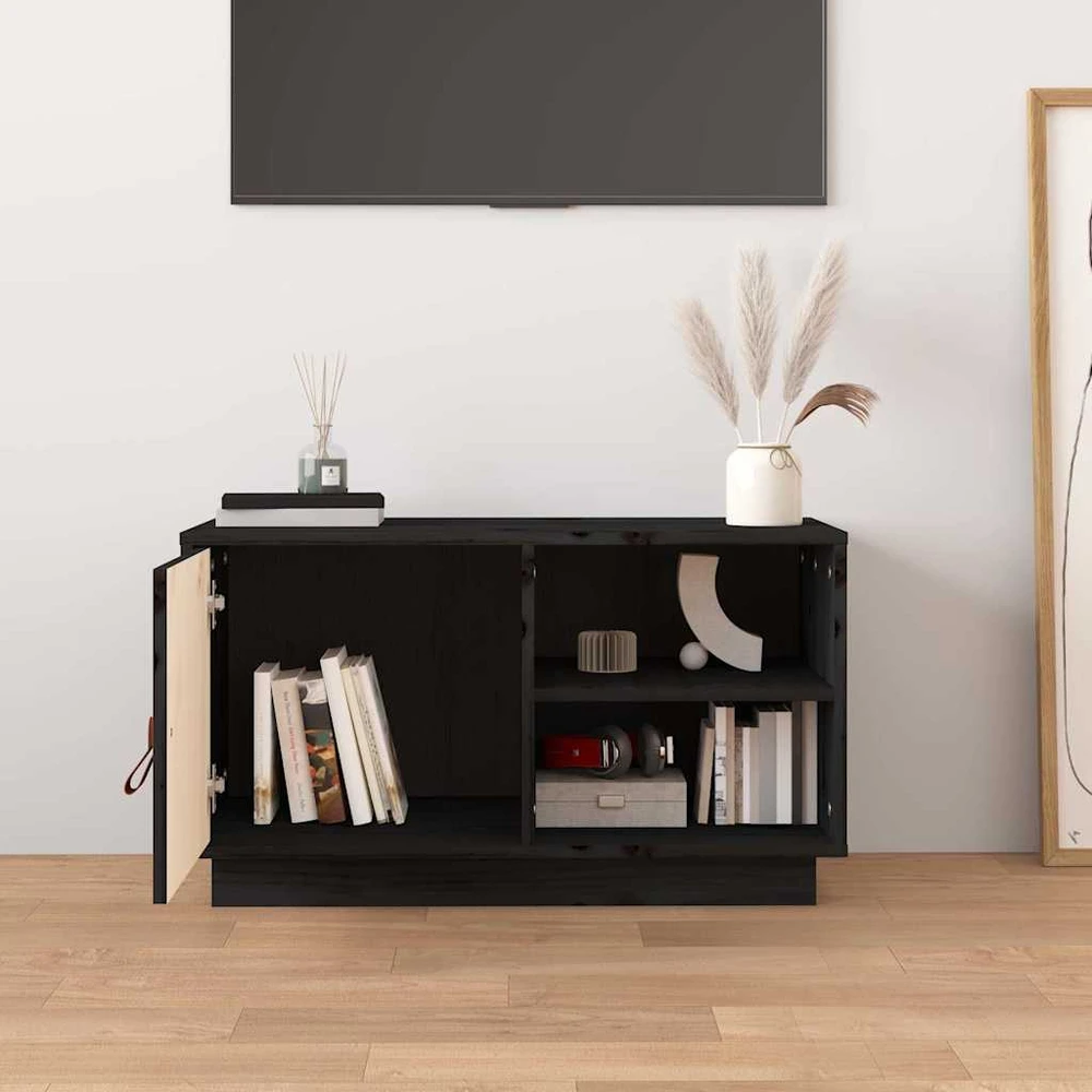 TV staliukas Televizoriaus spintelė, juoda, 70x34x40cm, pušies masyvas