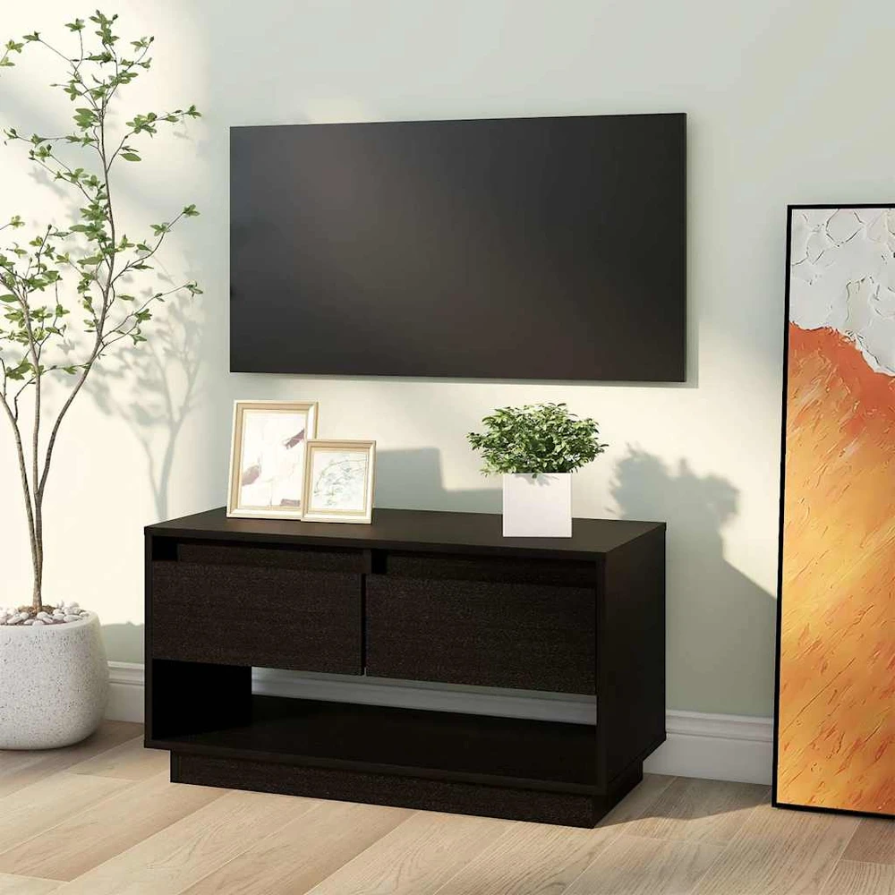 TV staliukas Televizoriaus spintelė, juoda, 74x34x40cm, pušies masyvas