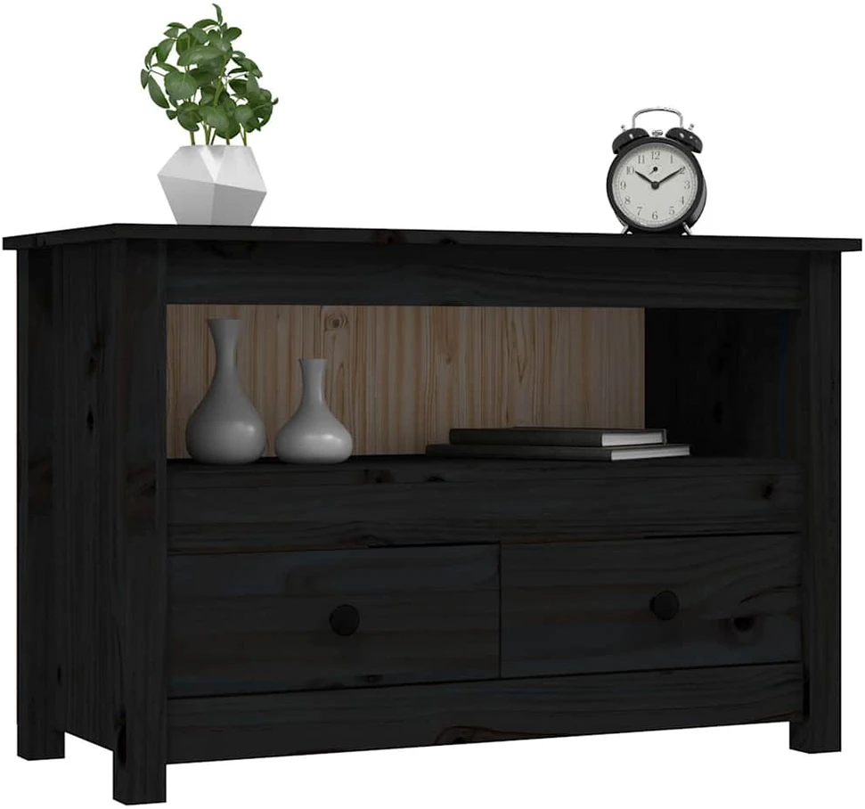 TV staliukas Televizoriaus spintelė, juoda, 79x35x52cm, pušies masyvas