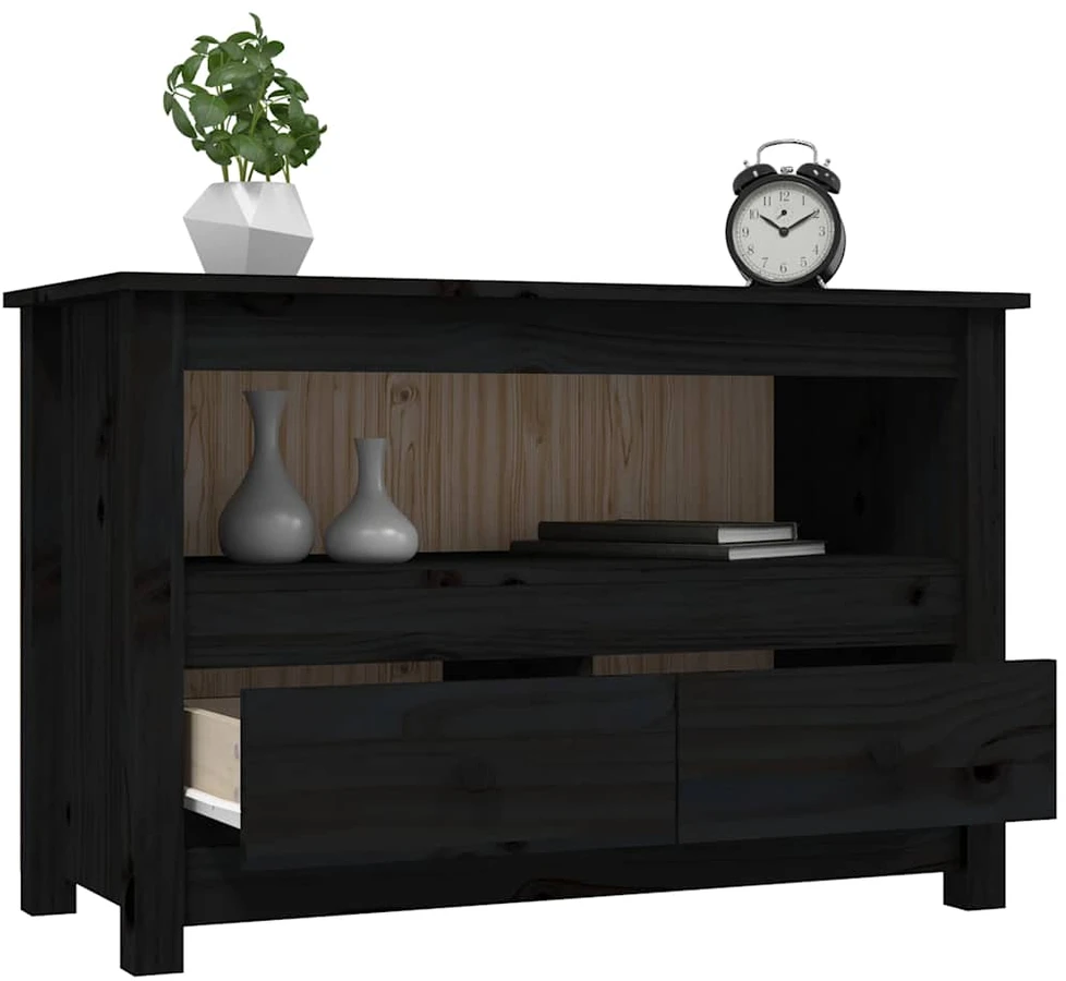 TV staliukas Televizoriaus spintelė, juoda, 79x35x52cm, pušies masyvas