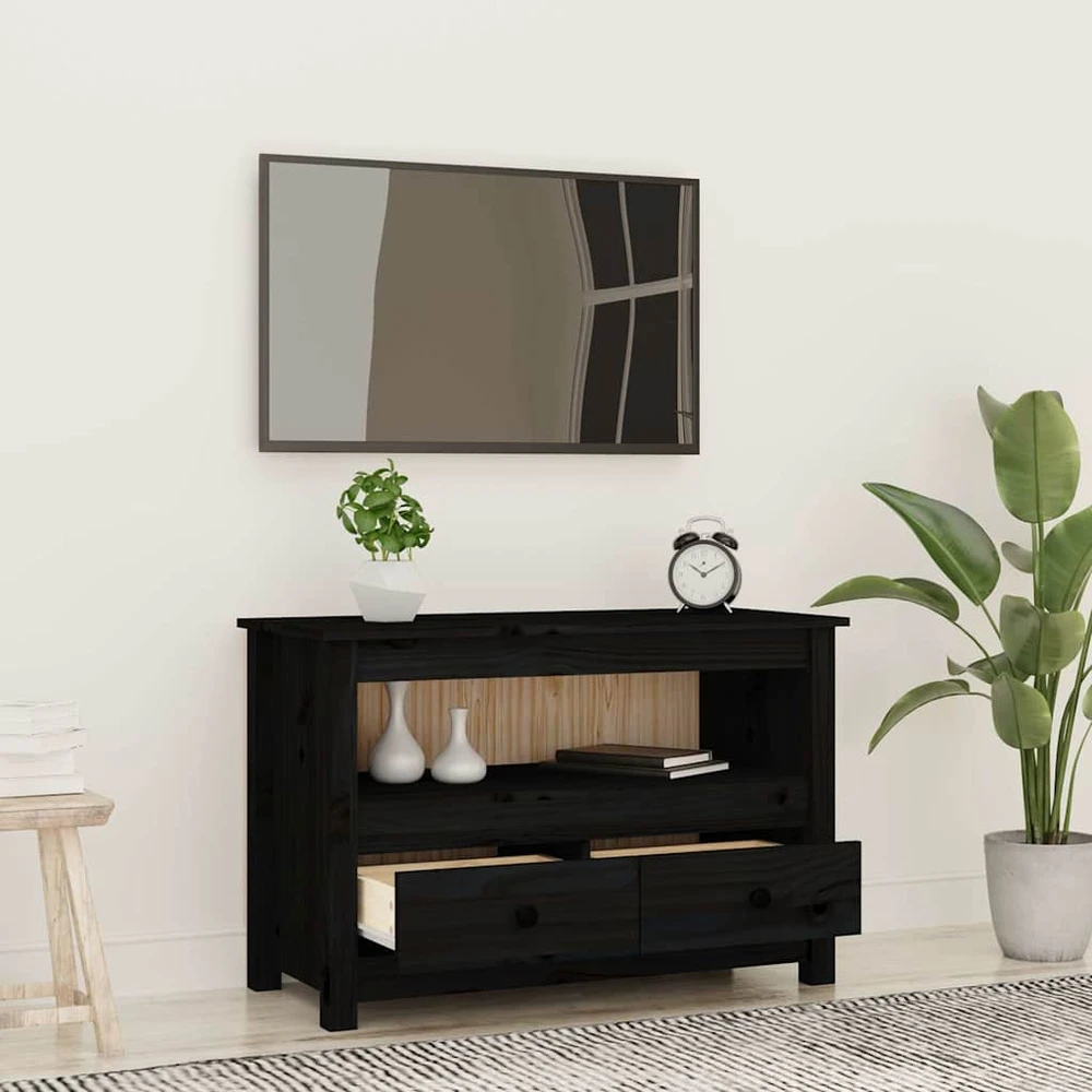 TV staliukas Televizoriaus spintelė, juoda, 79x35x52cm, pušies masyvas