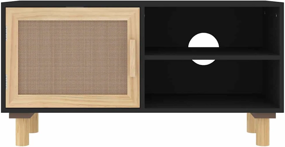 TV staliukas Televizoriaus spintelė, juoda, 80x30x40cm, pušis ir ratanas