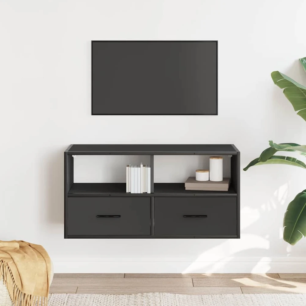TV staliukas Televizoriaus spintelė, juoda, 80x31x39,5cm, mediena/metalas