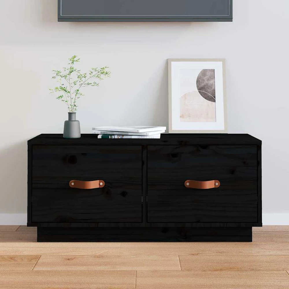 TV staliukas Televizoriaus spintelė, juoda, 80x34x35cm, pušies masyvas