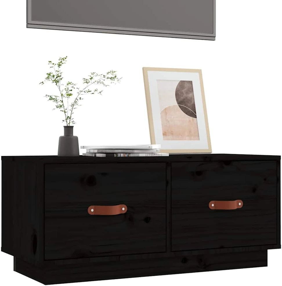 TV staliukas Televizoriaus spintelė, juoda, 80x34x35cm, pušies masyvas