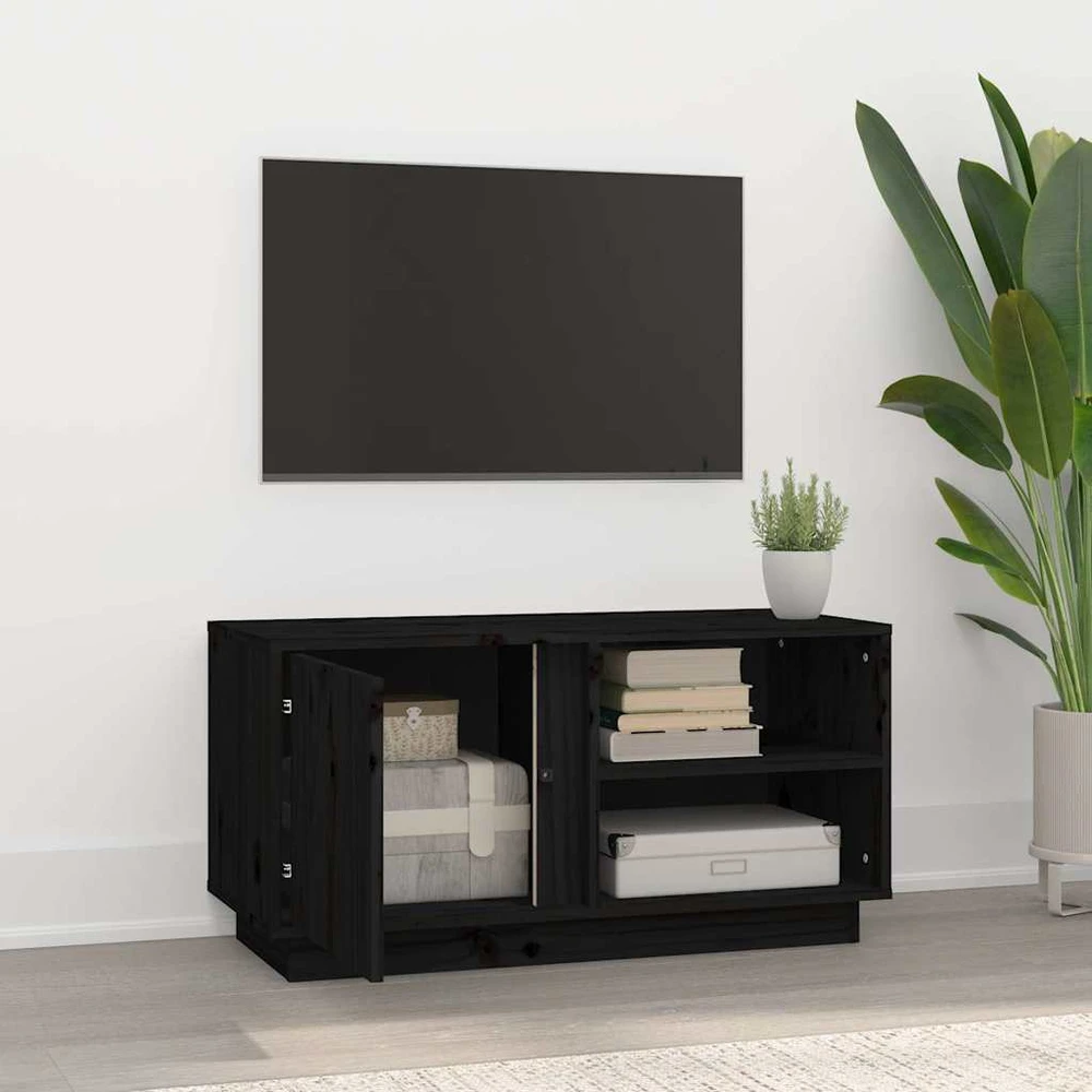 TV staliukas Televizoriaus spintelė, juoda, 80x35x40,5cm, pušies masyvas