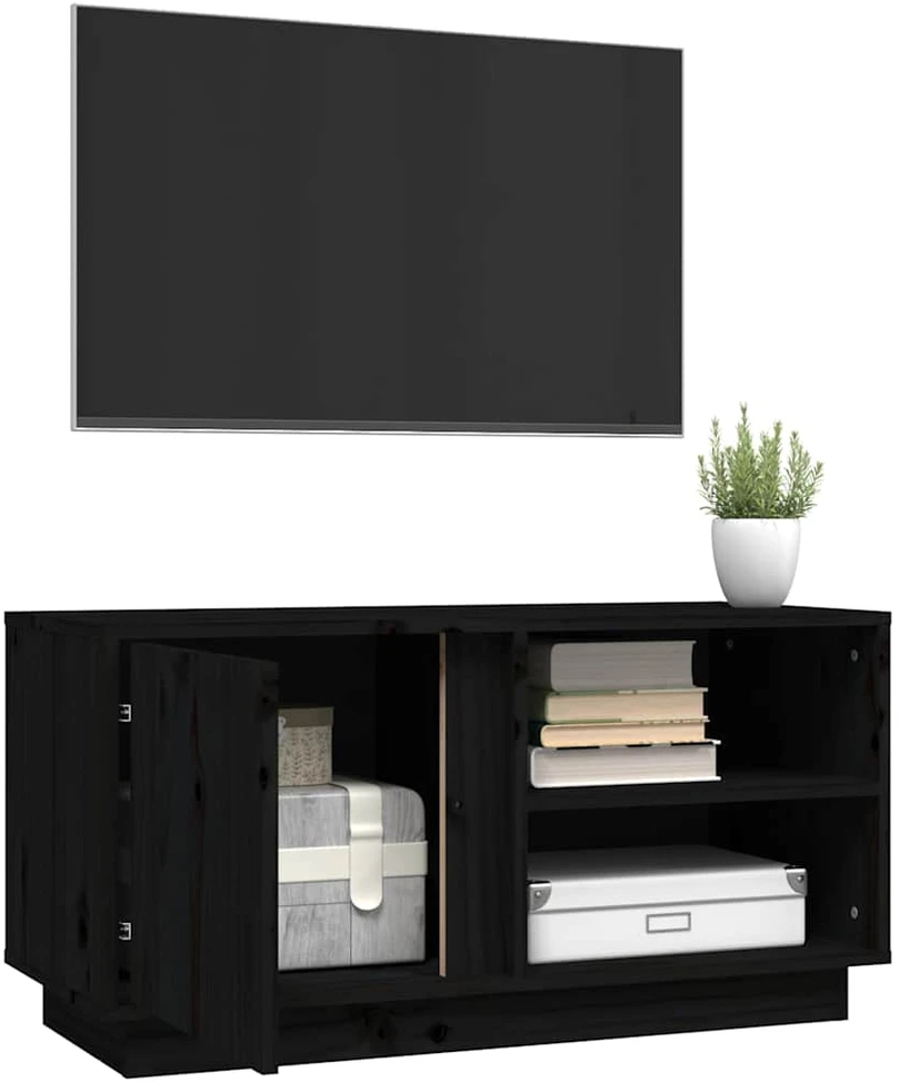 TV staliukas Televizoriaus spintelė, juoda, 80x35x40,5cm, pušies masyvas