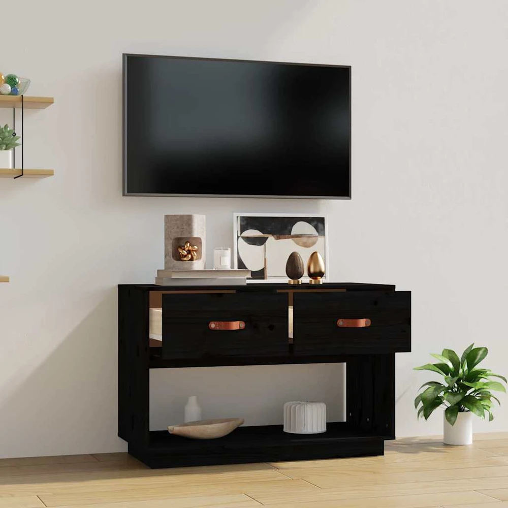 TV staliukas Televizoriaus spintelė, juoda, 90x40x60cm, pušies masyvas