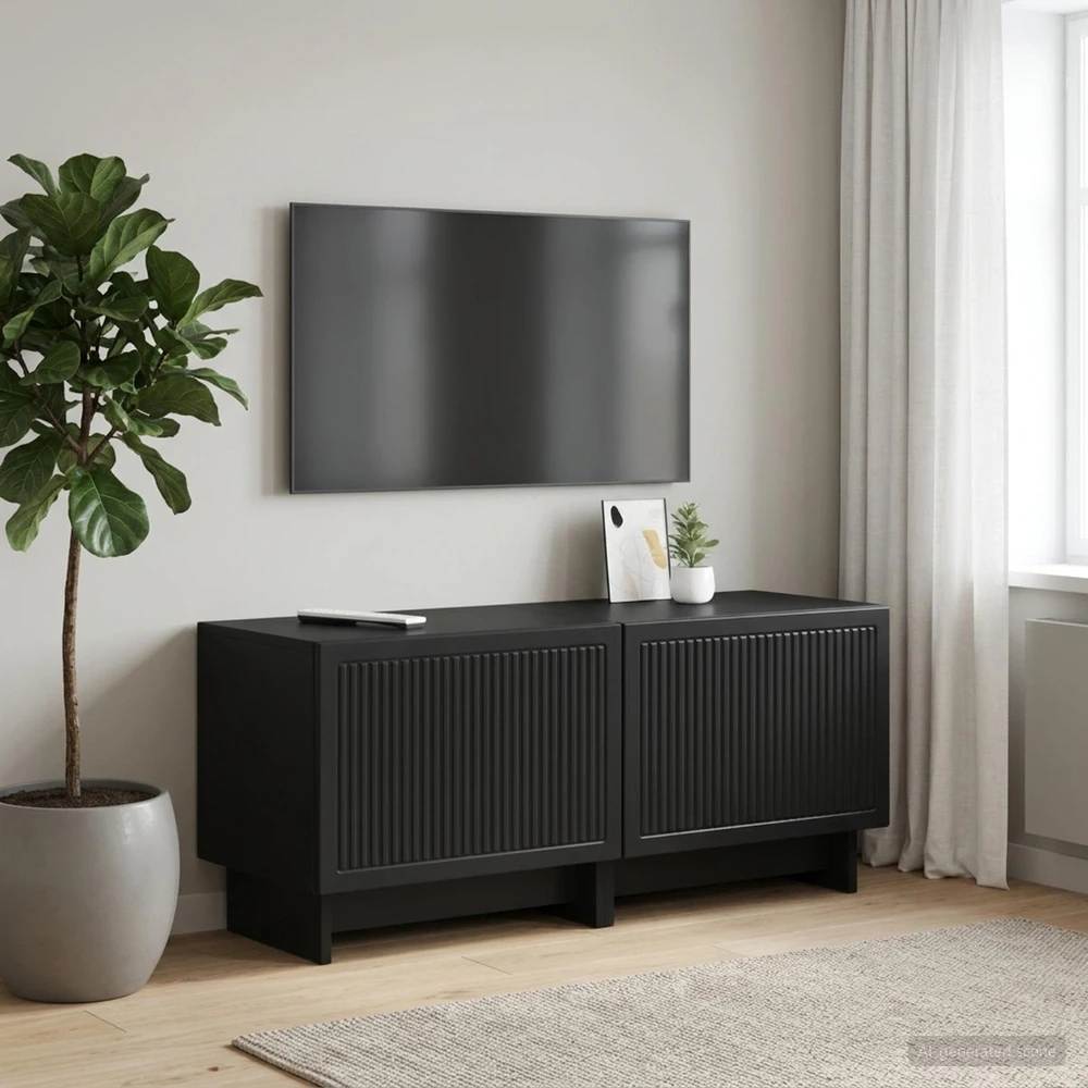 TV staliukas Televizoriaus spintelė Juoda Apdirbta mediena
