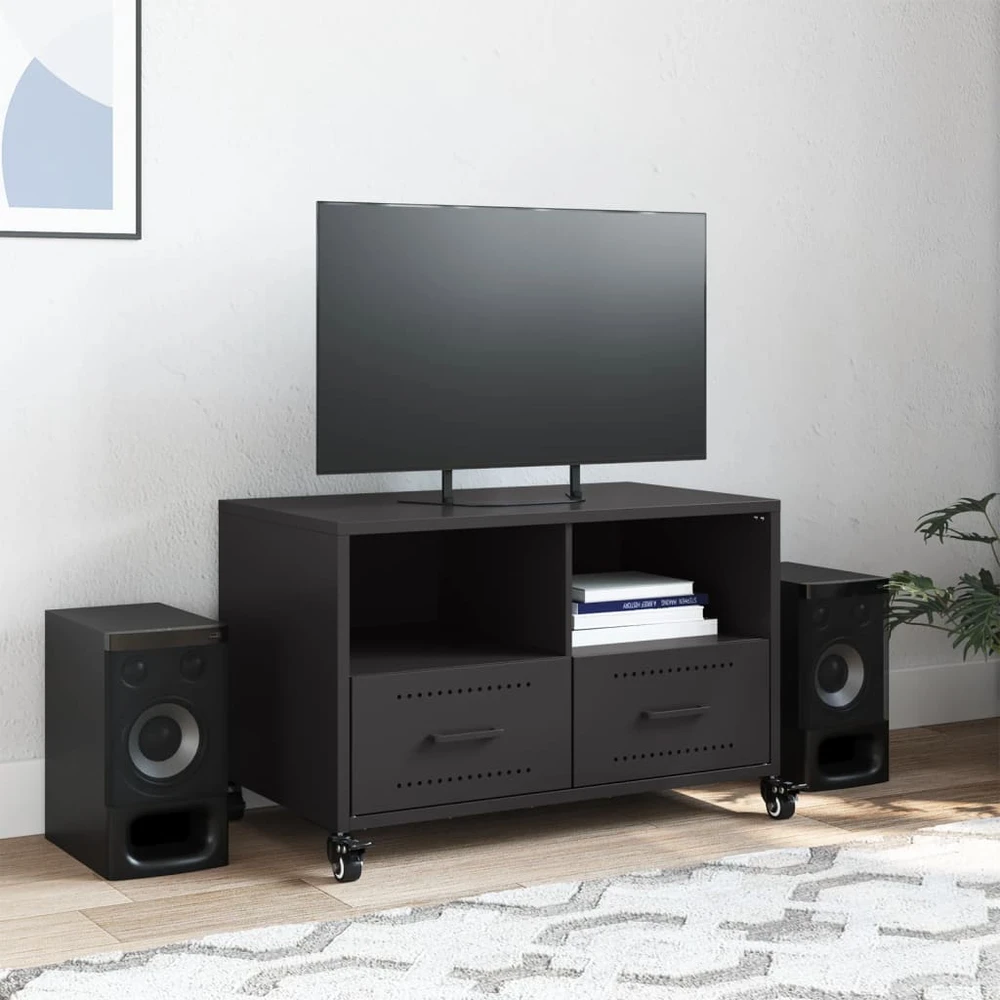 TV staliukas Televizoriaus spintelė, juodos spalvos, 68x39x43,5cm, plienas