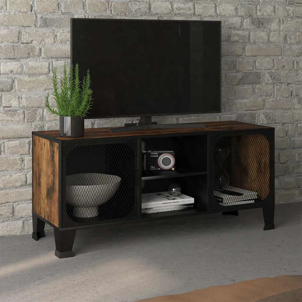 TV staliukas Televizoriaus spintelė, kaimiška ruda, 105x36x47cm, metalas/MDF