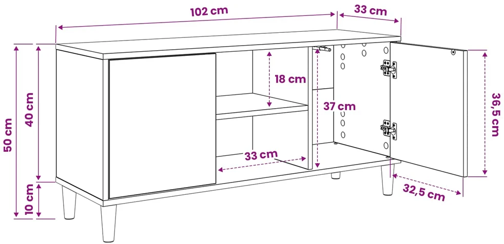 TV staliukas Televizoriaus spintelė KIEL 102 x 33 x 50 cm Sonoma ąžuolo