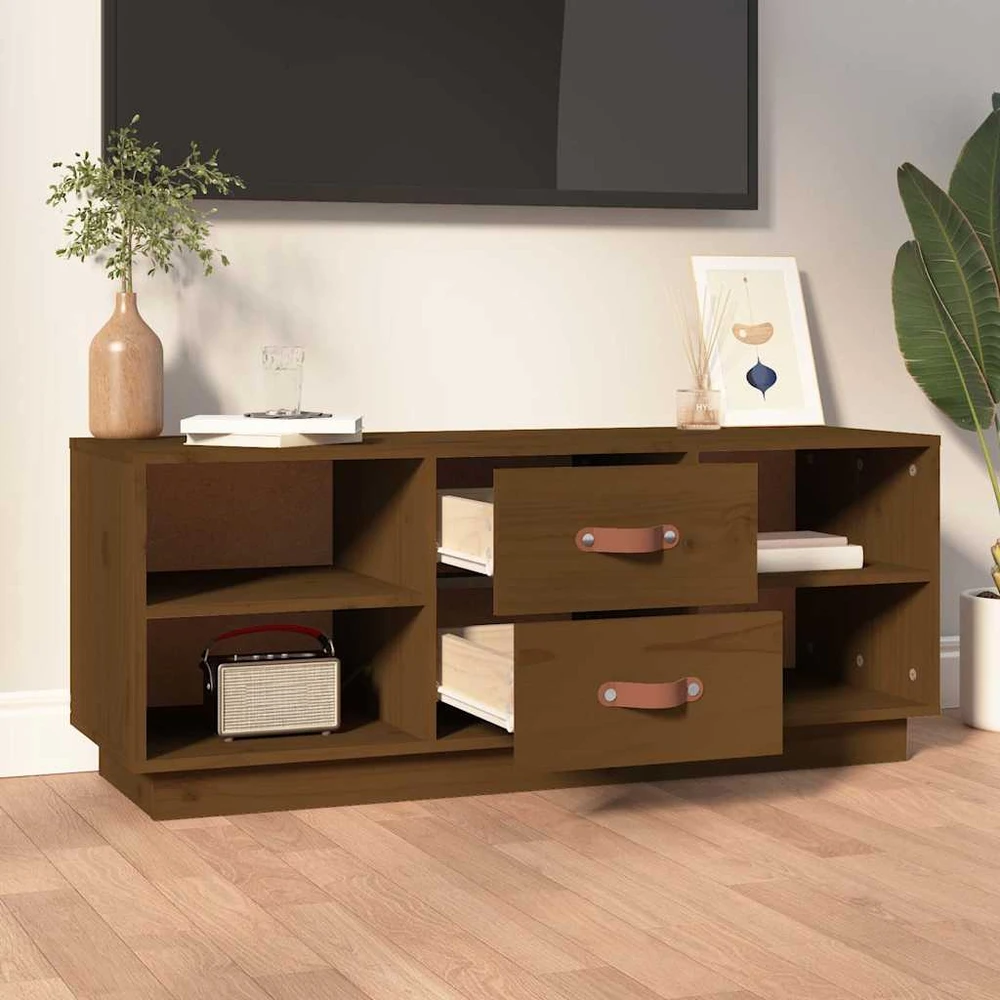 TV staliukas Televizoriaus spintelė, medaus ruda, 100x34x40cm, pušis