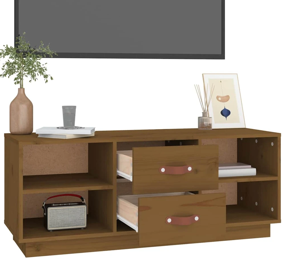 TV staliukas Televizoriaus spintelė, medaus ruda, 100x34x40cm, pušis
