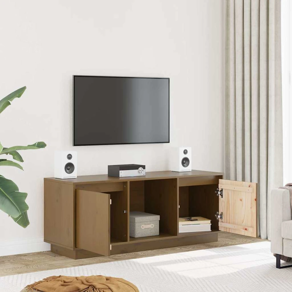 TV staliukas Televizoriaus spintelė, medaus ruda, 110,5x35x44cm, pušis
