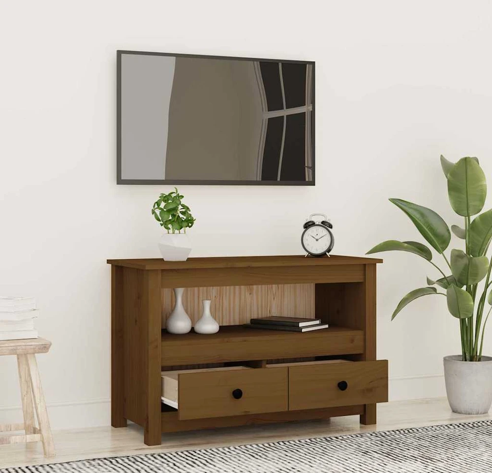 TV staliukas Televizoriaus spintelė, medaus ruda, 79x35x52cm, pušies masyvas