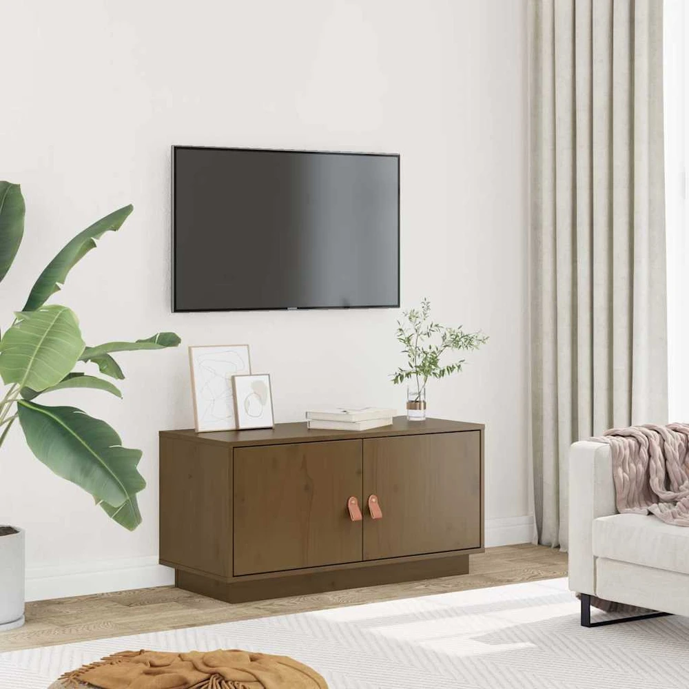TV staliukas Televizoriaus spintelė, medaus ruda, 80x34x40cm, pušies masyvas