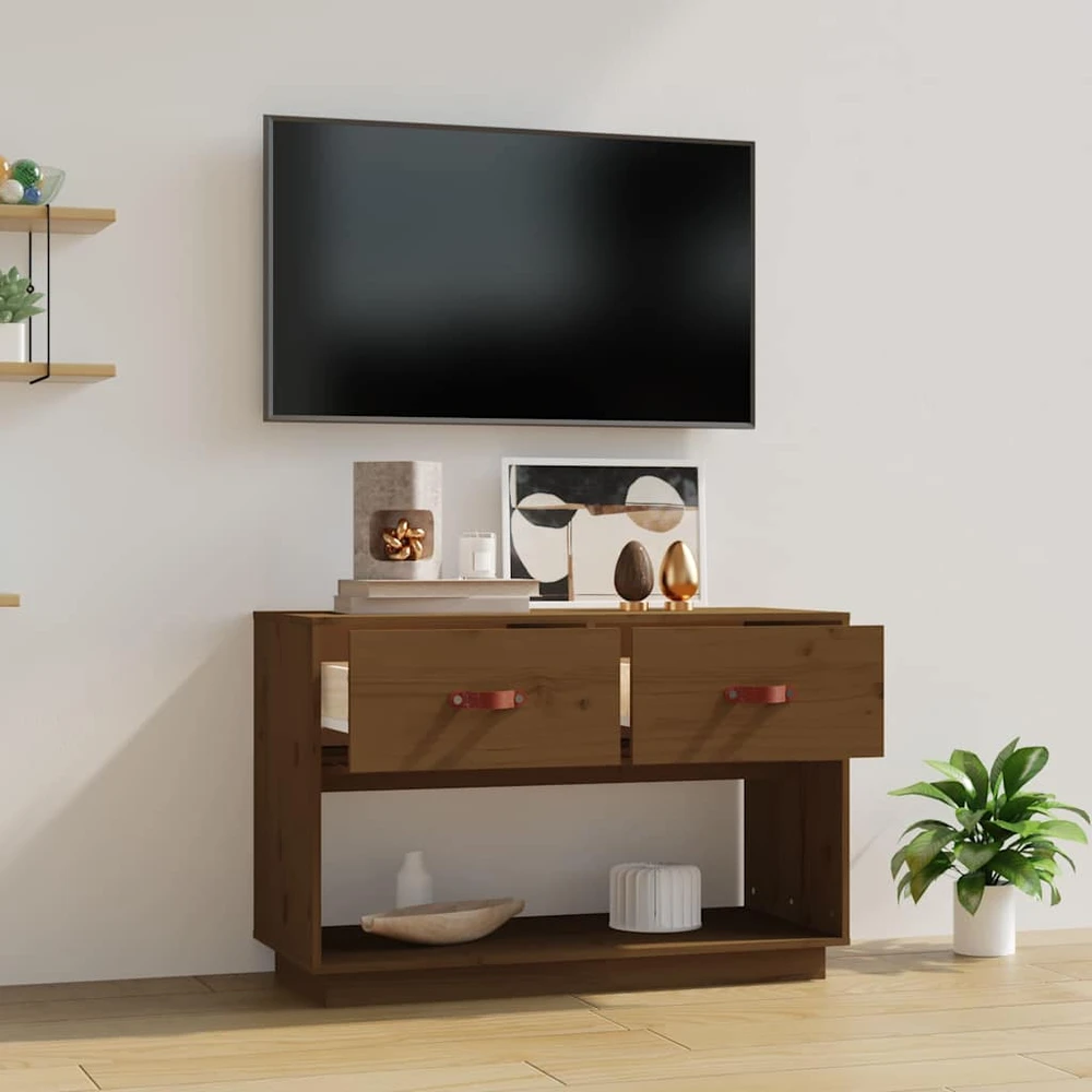 TV staliukas Televizoriaus spintelė, medaus ruda, 90x40x60cm, pušies masyvas