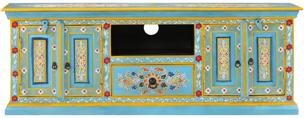 TV staliukas Televizoriaus spintelė, mėlyna, 110x30x40cm, mango masyvas