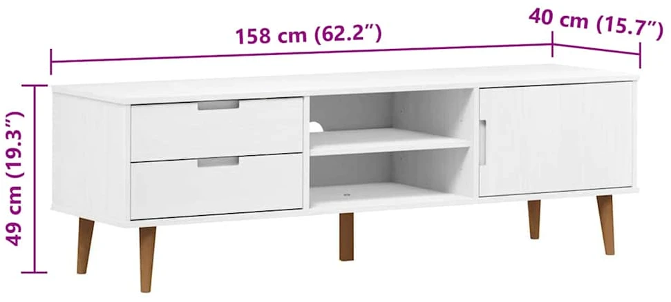TV staliukas Televizoriaus spintelė MOLDE, balta, 158x40x49cm, pušis