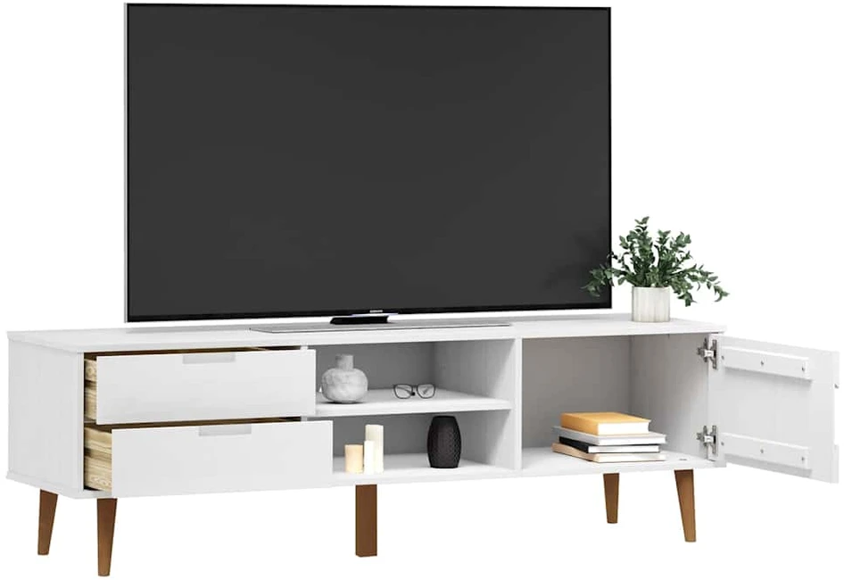 TV staliukas Televizoriaus spintelė MOLDE, balta, 158x40x49cm, pušis